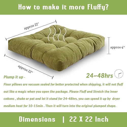 Vista 41 de Cojines cuadrado para sentarse en el suelo 22” x 22”, suave grosor, para yoga, meditación, puf, tatami, cojín para leer en el suelo, cojín