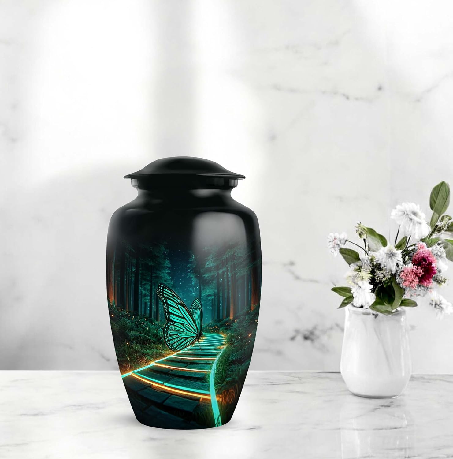 FASHIONZAADI Green Large Butterfly urn for Ashes Adult, 10" Cremation urn for mom and dad, Decorative Burial urns for Human Ashes