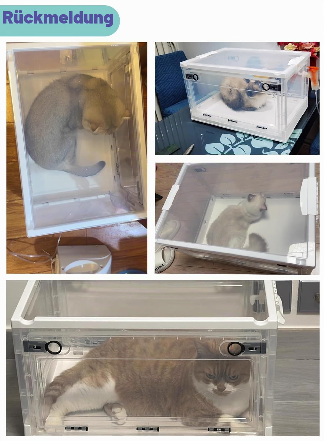 Haustier Sauerstoff Inhalation Box Transparente Sauerstoff-Inhalationsbox für Welpen, Kätzchen, Hamster, Welpen, Husten, Atmen, Brutkasten, Aufzuchtnest mit Rädern, Zerstäubungs-Sprühkammer(S)
