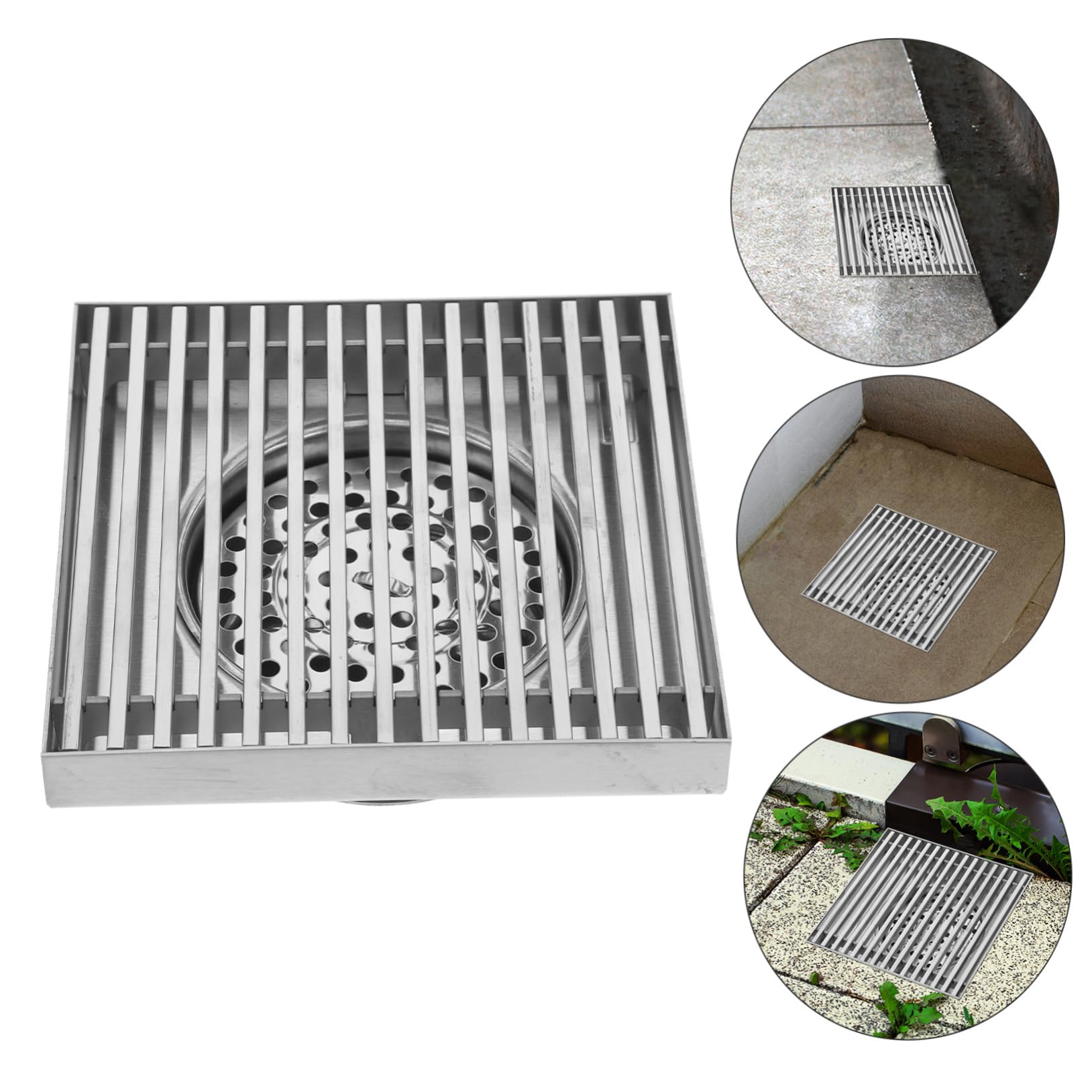 SHINEOFI Desagüe de Suelo de Acero Inoxidable para Patio Grande Cuadrado para Baño Colector de Pelo Rejilla de Ducha Kit de Desagüe de Plato de Ducha