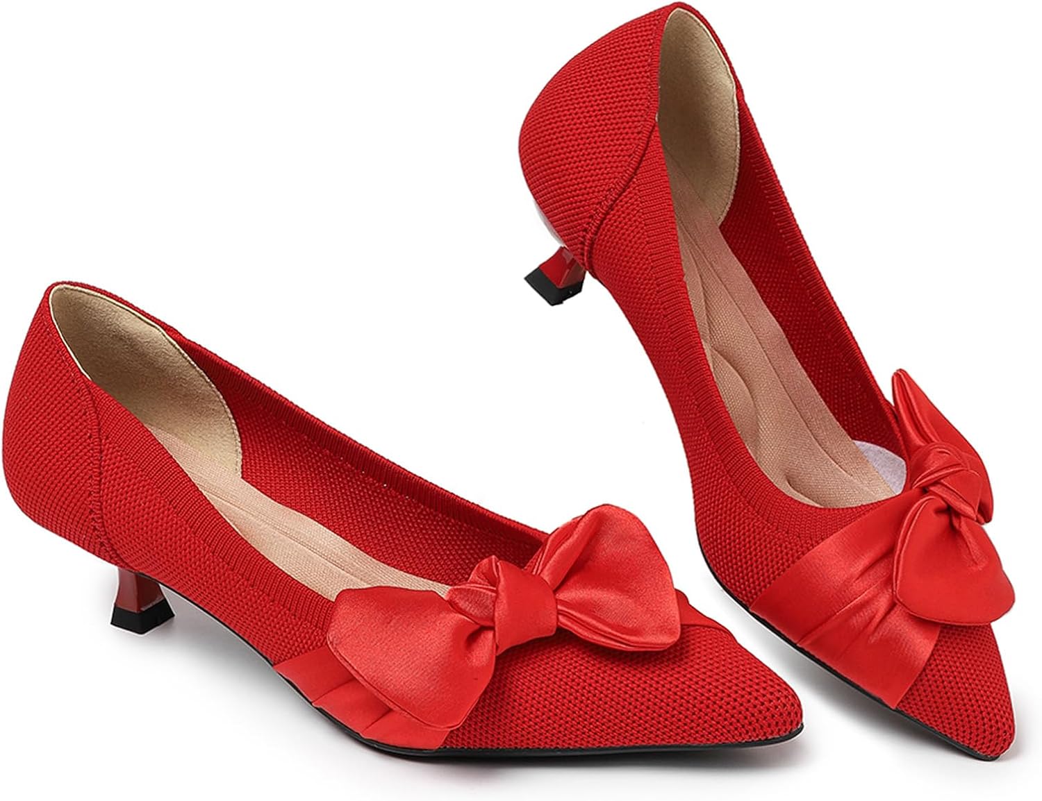 Womens Kitten Heels Pumps Shoes Comfortable Knit Closed Toe Heels for Women Work Office Casual Wedding Dressy