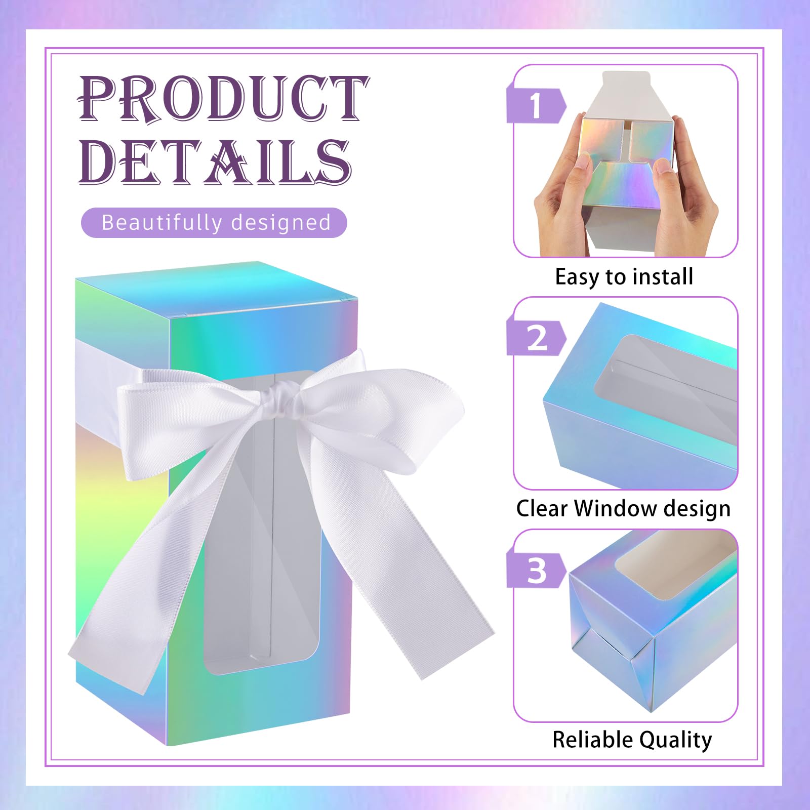 Fulmoon 36 Sets Sublimation Glass Gift Boxes Thank You Tumbler Boxes Gift Box with Ribbon for Thanksgiving Christmas 12, 16, 18oz Sublimation Thank You Glass(Holographic, Exhibition Style)