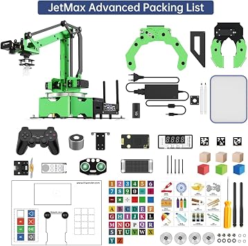 LewanSoul JetMax Robotic Arm for Jetson Nano AI Vision ROS Open Source Programmable Robot Arm Kit with 4 Kinds Gripper Camera Sensor Modules Wireless Controller, App/PC Coding Study DIY Robotic