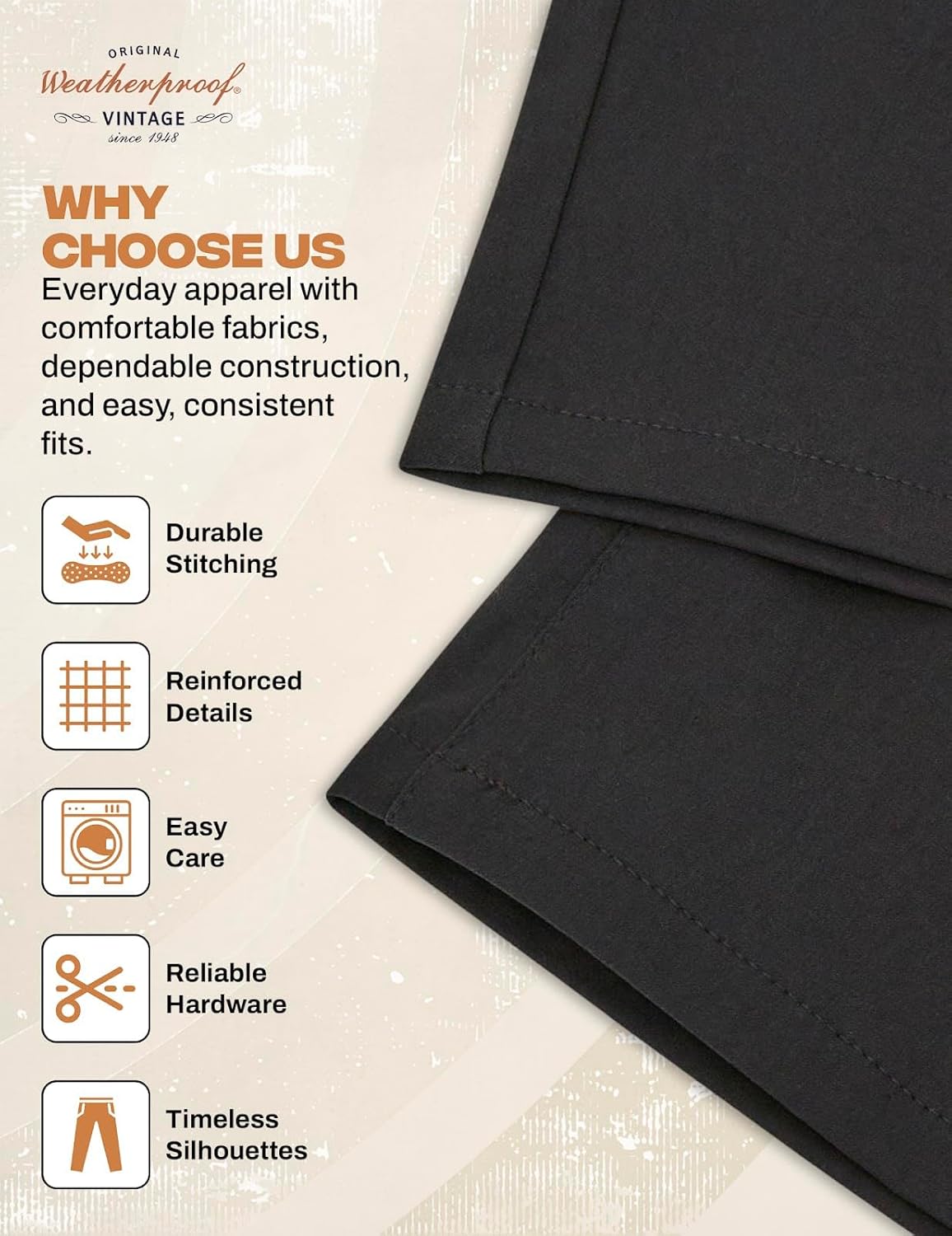 Weatherproof Vintage Mens Casual Pants - Regular Fit Ultra Stretch Flat Front Chinos | Lightweight Work & Travel Pants - Image 8