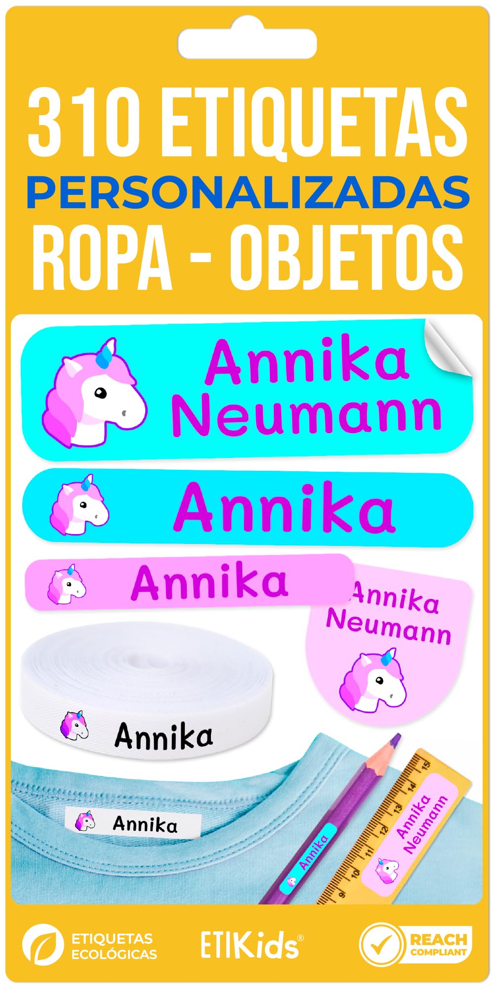310 Custom Name Labels with Icon. 200 Eco-Friendly Iron-On Fabric Labels + 110 Waterproof Stickers for School, Daycare & Nursing Home