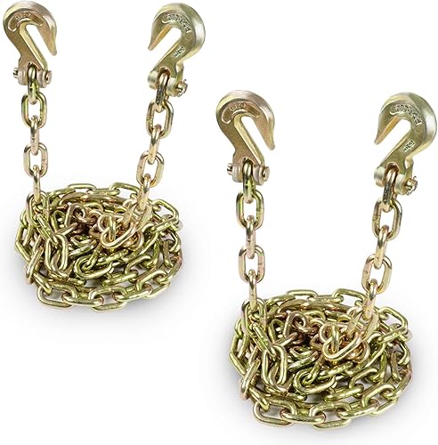 Miniatura 18 de Cadena de carpeta de transporte, cadena de remolque con G70, 3/8 pulgadas x 10 pies, con ganchos de agarre de horquilla, límite de carga de trabajo