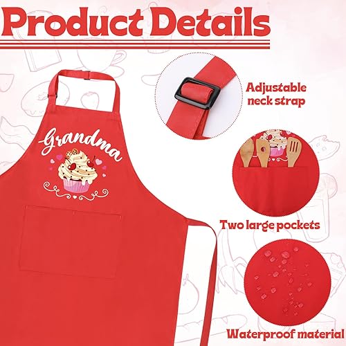 Miniatura 3 de Juego de 2 delantales a juego para adultos y niños, delantales divertidos para abuela y yo, delantal de cocina ajustable con 2 bolsillos, regalo a