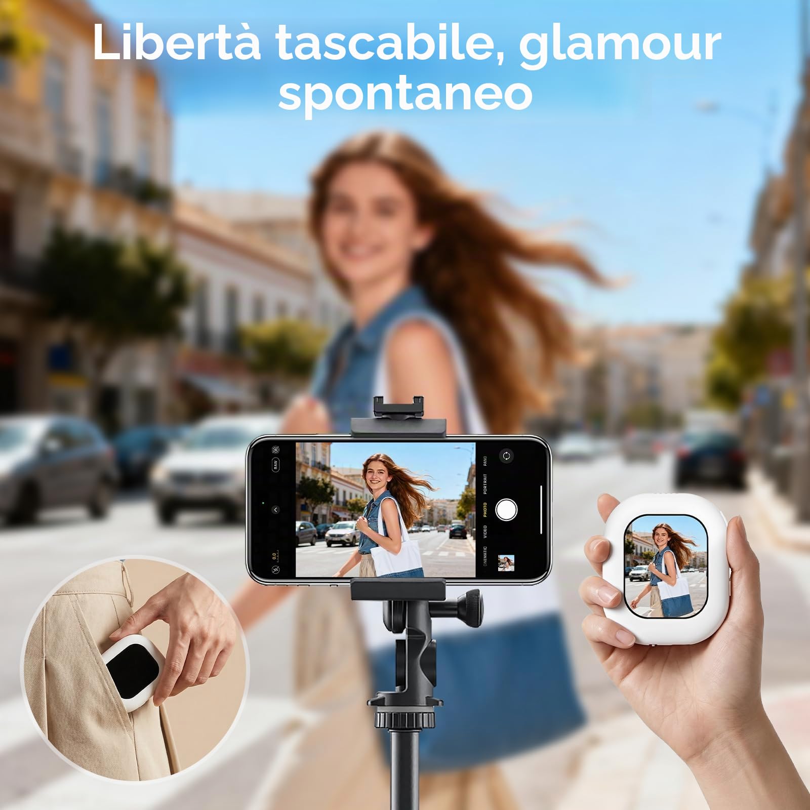 Selfie Monitor Schermo per Telefono, Wireless Magnetico Telecamera Posteriore Monitor per iPhone, Altoparlante Integrato per Youtube TikTok Live, Bianco