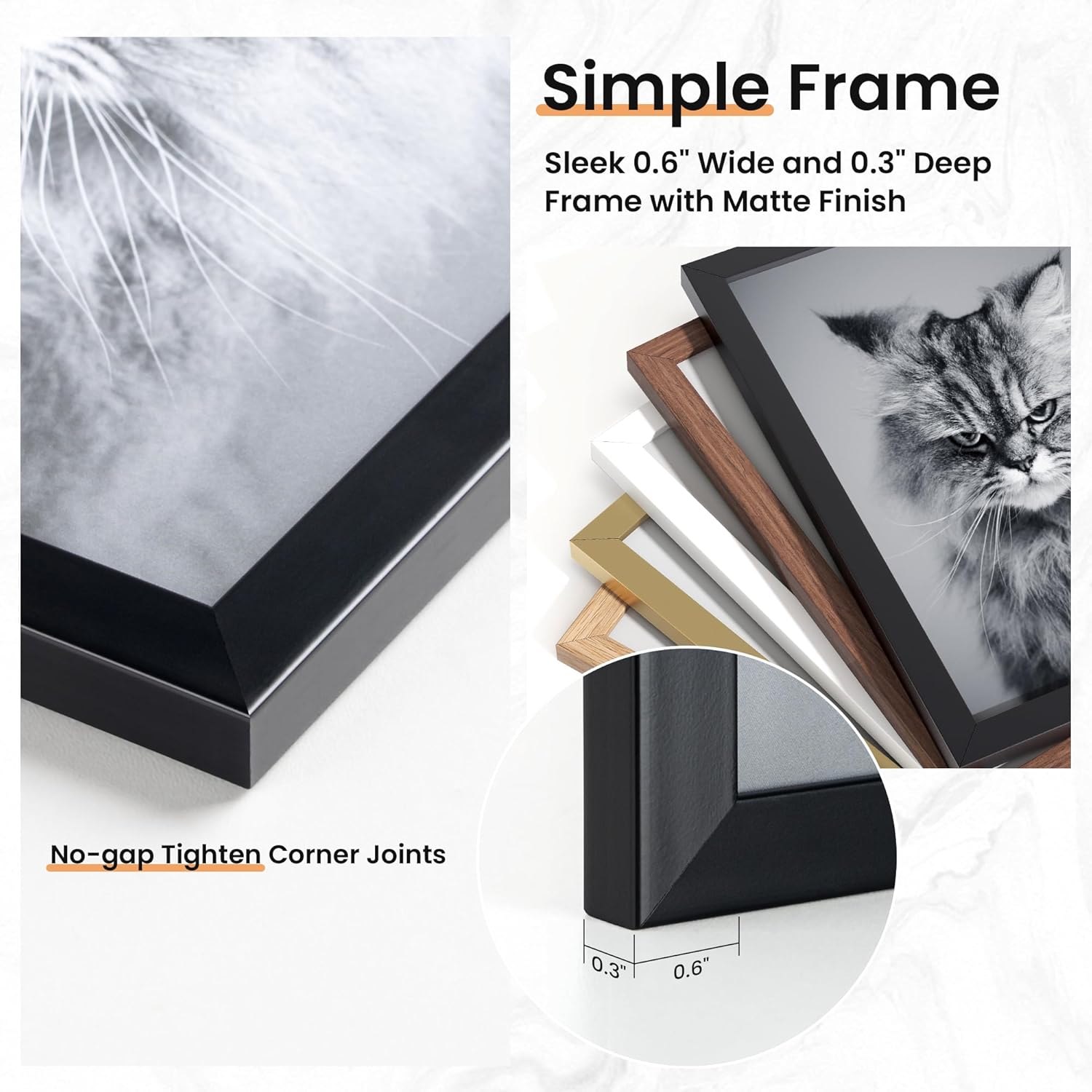 15 Pack Picture Frames Collage Wall Decor, Gallery Frame Set for Wall Mounting or Tabletop Display, Multi Sizes Including 3pcs 8x10, 6pcs 5x7, 6pcs 4x6, Black+White+Gold - Image 3