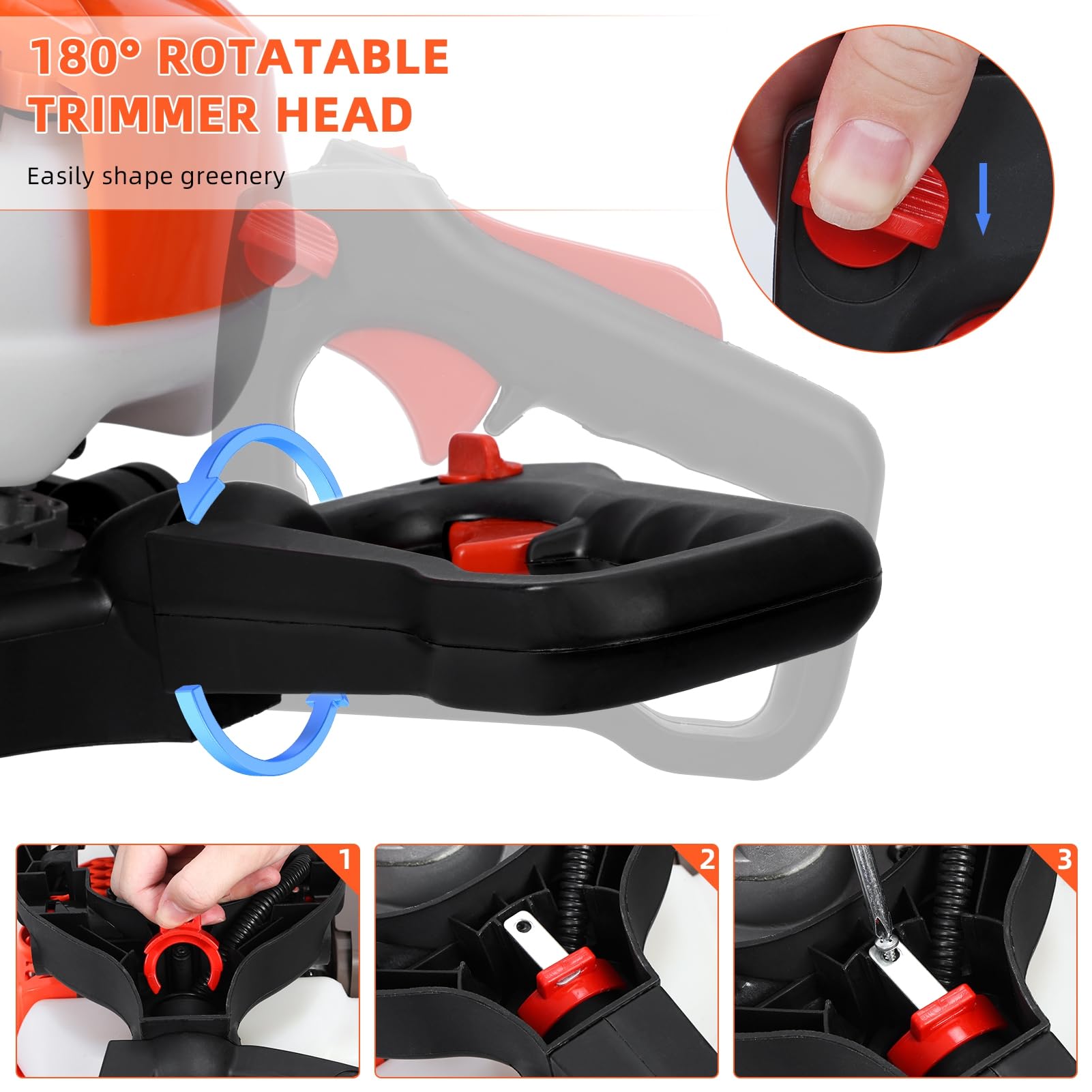 Cortasetos a Gasolina 26cc con Cuchilla Doble de 60 cm, Modelo Ligero de Metal con Mango Ergonómico, Eje Desmontable para Setos, Arbustos, Maleza y Jardines Exteriores y Huertos Naranja