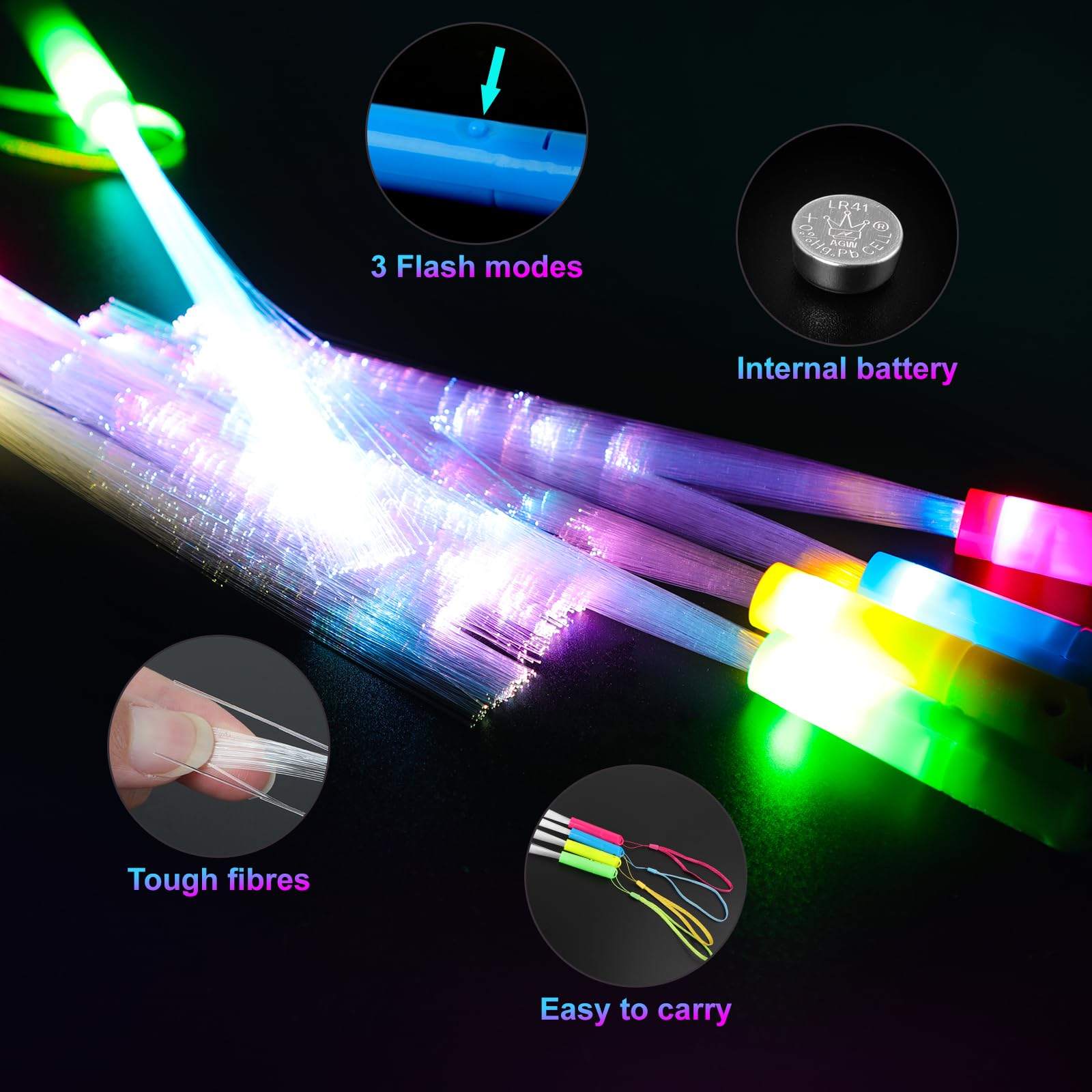 KIMIMARA Bastoncini Luminosi in Fibra 12 Bastoncini Luminosi a LED Colorati, Giocattoli per Feste per Bambini per Feste Notturne, Discoteche, Concerti, Club, Carnevali, Matrimoni (24 Fibre Glowstick)