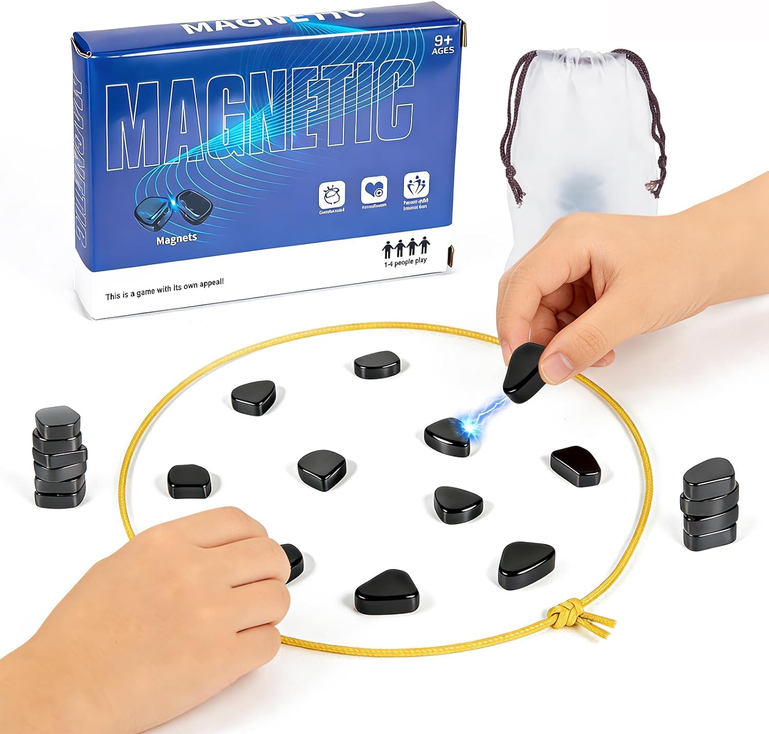Magnetic Chess Game with String & Stones, Magnet Game for Family & Party & Travel & Camping, Puzzle Strategy Games, Great Gift for Kids & Adults(20 Magnetic)