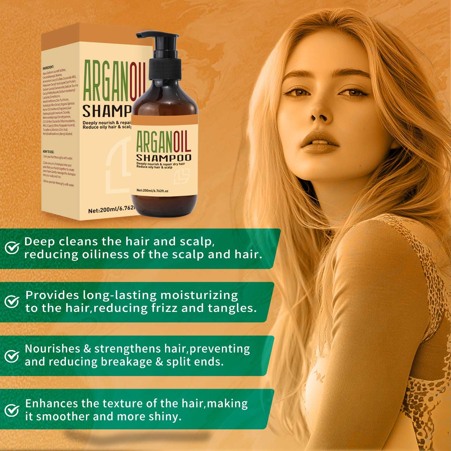 Argan Oil Shampoo, 200ml, Deep Nourishing Hair Care for Dry Hair and Oily Scalp, 200 ml (Pack of 1) - Image 2
