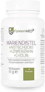 FürstenMED® Mariendistel Artischocke Löwenzahn & Cholin - Leber Komplex Hochdosiert mit 80% Silymarin - 120 Vegane Kapseln...