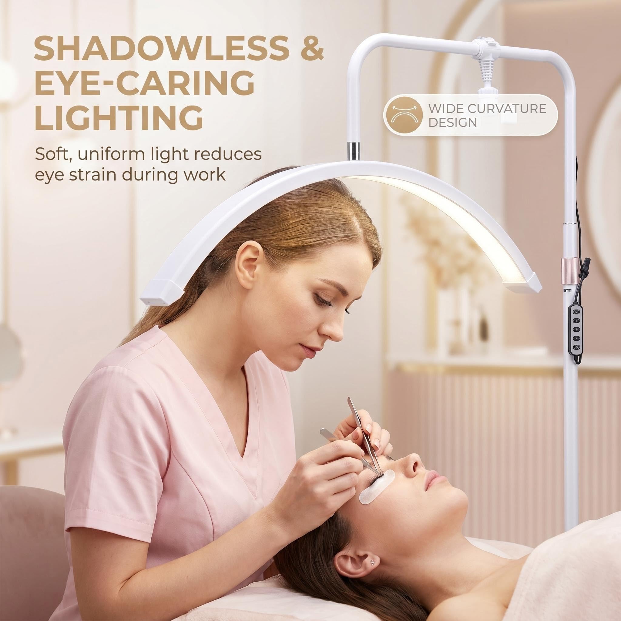 Lampada Mezza Luna Estetica con Telecomando,Lampada Extension Ciglia Professionale,Lampada Lashmaker,Luce Led Centro Estetico,Lampada Da Terra Nero Estetista per Unghie,Tattoo (bianco, 36W)