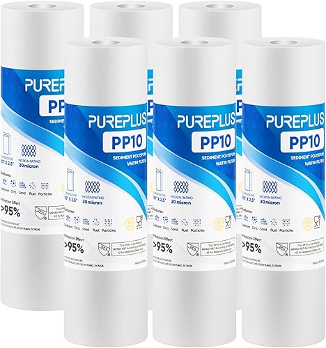 Miniatura 11 de PUREPLUS Filtro de agua para toda la casa de sedimentos de 20 micrones, 20 x 2.5 pulgadas, prefiltración de sedimentos de 20 pulgadas, cartucho de