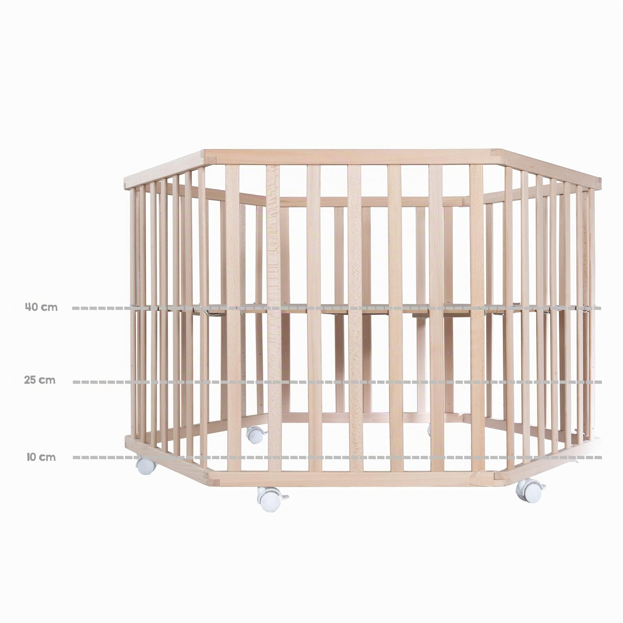 roba Parc Bébé Hexagonal en Bois Massif Bio Cosplay + Tapis de Parc roba Style Gris - Hauteur Ajustable sur 3 Niveaux - Roulettes avec Freins - Finition Naturelle