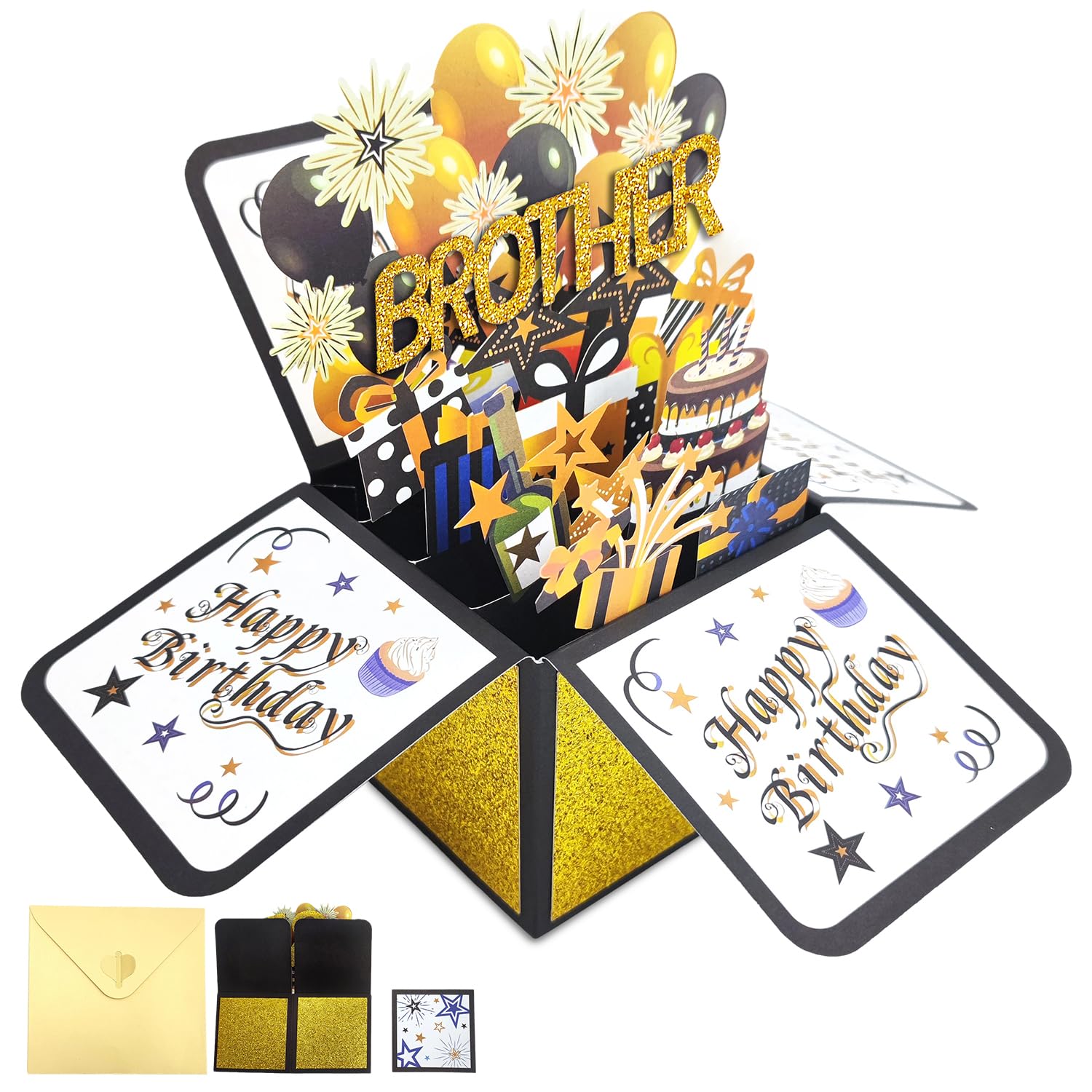 Pop Up Birthday Card, Brother Birthday Card Personalised Birthday Card, Funny Birthday Card for Brothers with Glitter Design, Happy Birthday Card, Includes Envelope and Small Card for Birthday Gifting