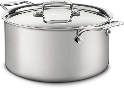 All-Clad BD552043 olla para sopas de acero inoxidable D5 cepillado con tapa, olla de 4 qt apta para lavavajillas, color plateado., Plateado