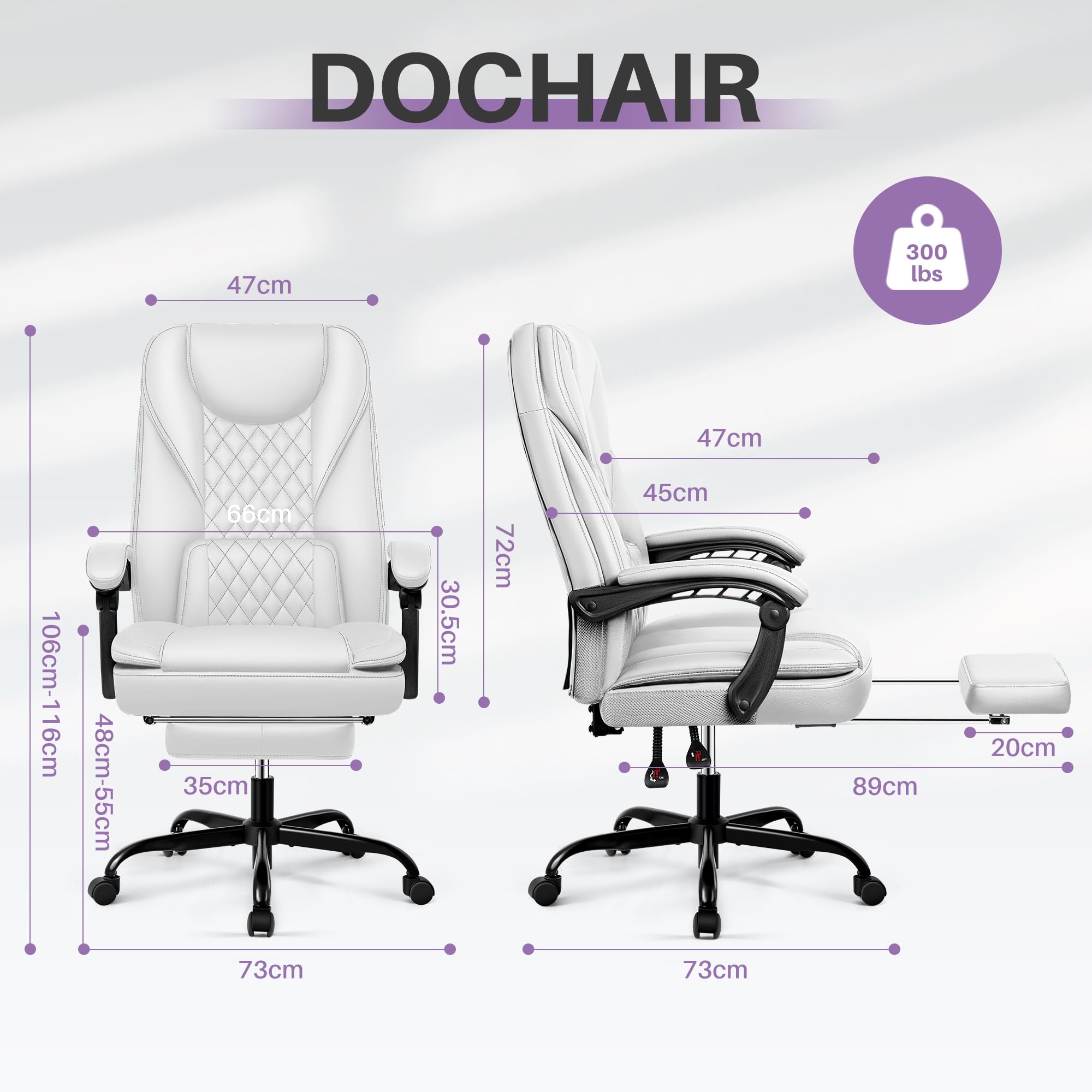 Bürostuhl ergonomischer Schreibtischstuhl bis 140°mit Fußstütze Kopfstütze Wippfunktion Drehstuhl Chefsessel Kunstleder, Grau