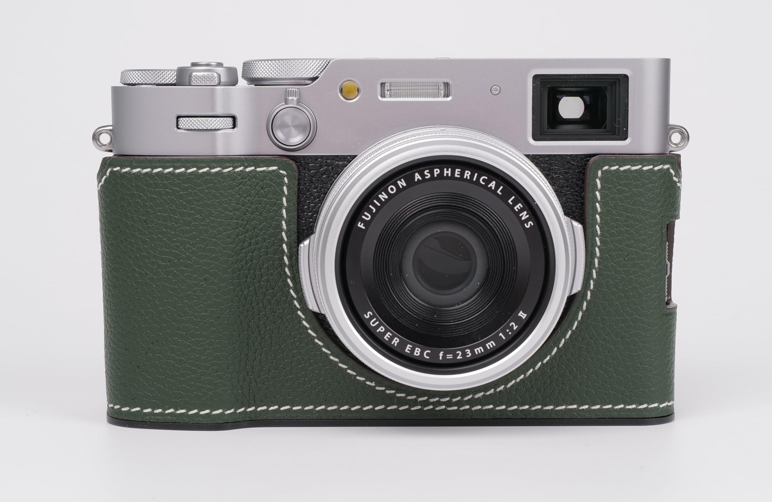 Uchandmade Handmade Genuine Leather Camera Half Case for Fujifilm X100VI - Top Layer Cowhide Body + Metal Base Plate - Hand Shank Free Design (Green)