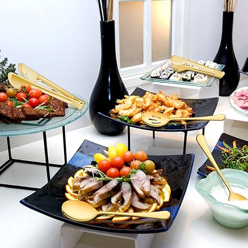 Miniatura 3 de LIANYU Juego de 9 utensilios grandes dorados para servir, 9.8 pulgadas, acero inoxidable, para bufé, banquete, catering, cucharas de servir, juego