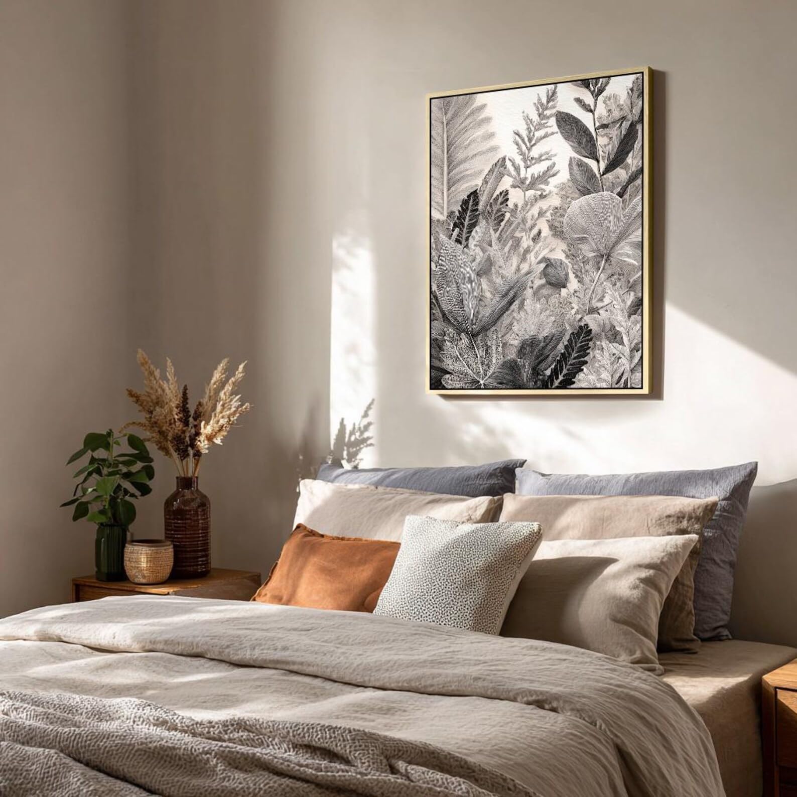 Large Japandi Wall Art, Wabi Sabi Abstract Painting, Portrait Minimalist Canvas, Natural Decor Horizontal Bed Decor(80x120cm/Frameless)