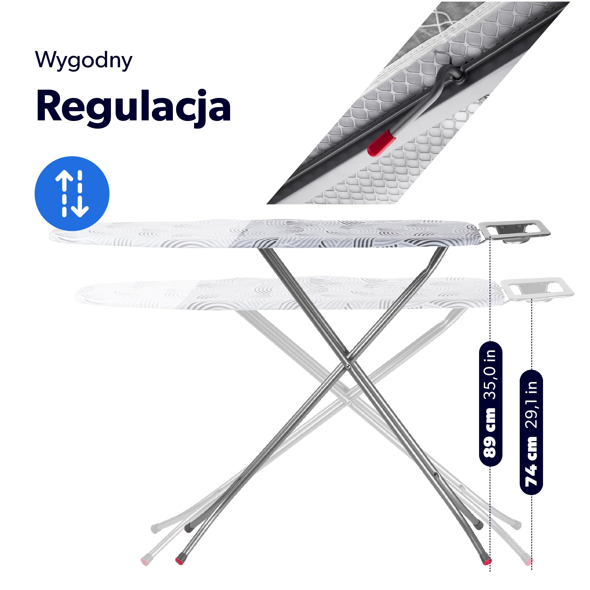 KADAX Deska do prasowania 114 x 34 cm do żelazek parowych z półką na żelazko i 5 mm podkładem, metalowa siatka odprowadza parę, antypoślizgowe stopki zapobiegają przesuwaniu