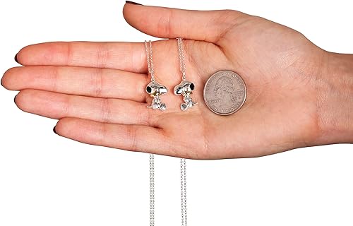 Miniatura 4 de Snoopy - Juego de 2 collares con colgante de Woodstock y Snoopy para mujer de plata de ley a juego de 18 pulgadas con licencia oficial Plata