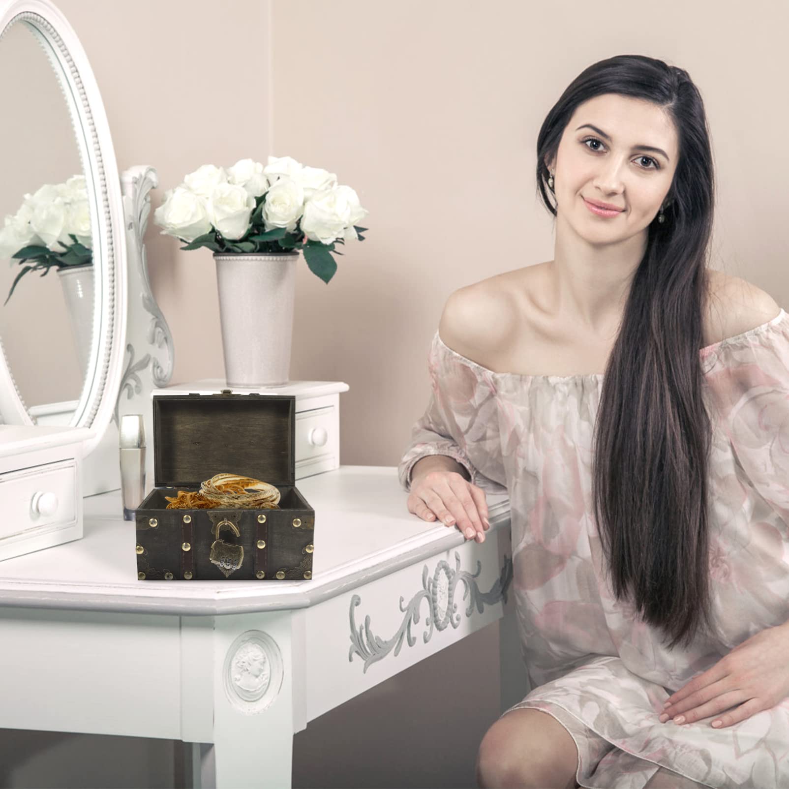 DECHOUS Vintage Schmuckkästchen mit Schloss Elegante Aufbewahrungsbox für Ringe und Schmuck für Schmuckladen oder Zuhause