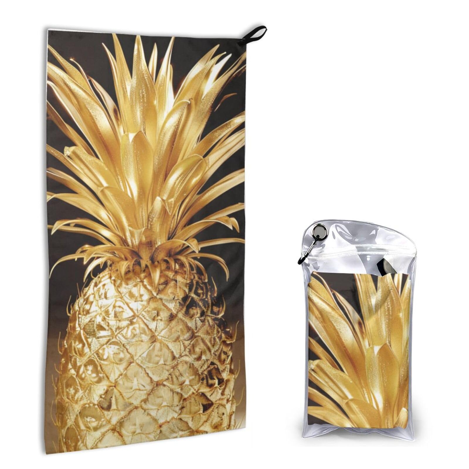 BWWHCCTI Quick Dry Hand Towel With Bag - Gold Pineapple Printed Super Absorbent Face Cloth Microfiber Travel Sports Towels 40x80cm