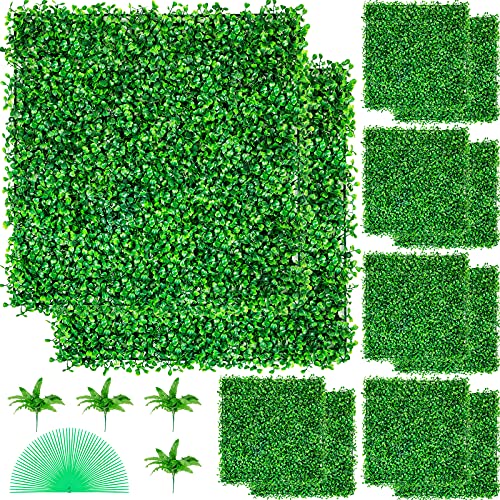 VEVOR Hierba Artificial Verde de 12 Piezas 50,8 x 50,8?cm, Panel de Boj de Hiedra Artificial de Alta Densidad contra UV y 100% PE, Plantas Artificiales Decorativas para Pared, Jardines, Patio Trasero