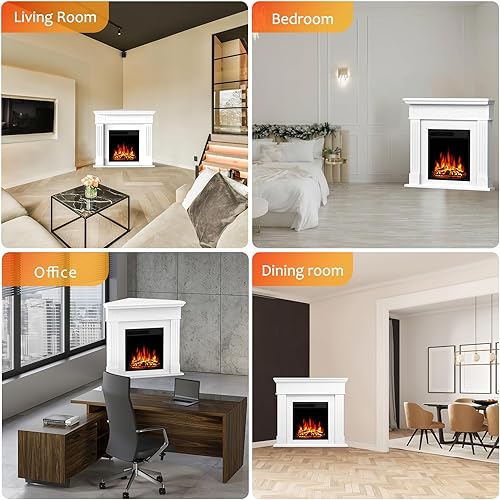 Vista 26 de Xbeauty Chimenea eléctrica de 44 pulgadas con paquete de repisa, calentador de chimenea independiente con tronco y control remoto, 750-1500 W, Negro