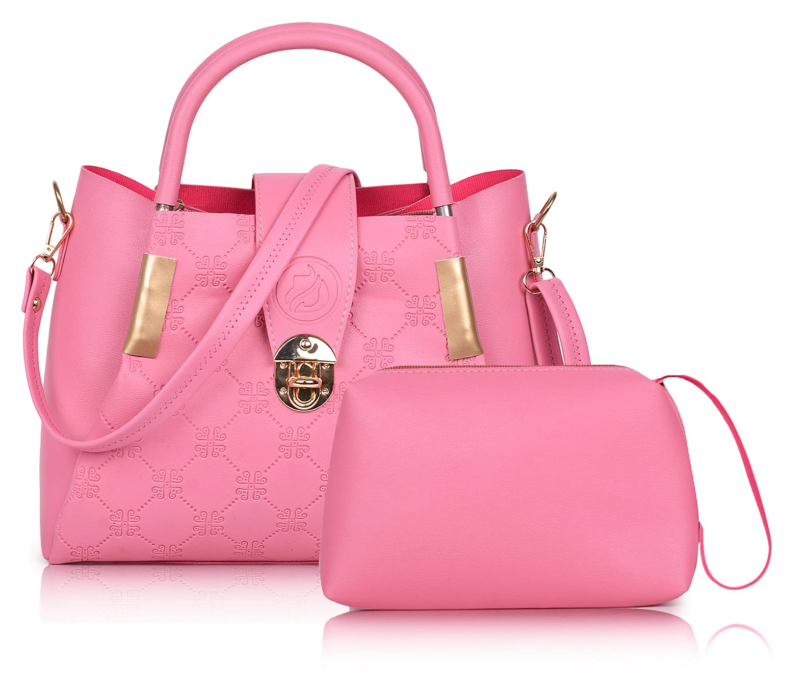 DREAMZ STYLISH Women's Pu Handbag (Set of 2, Pink)