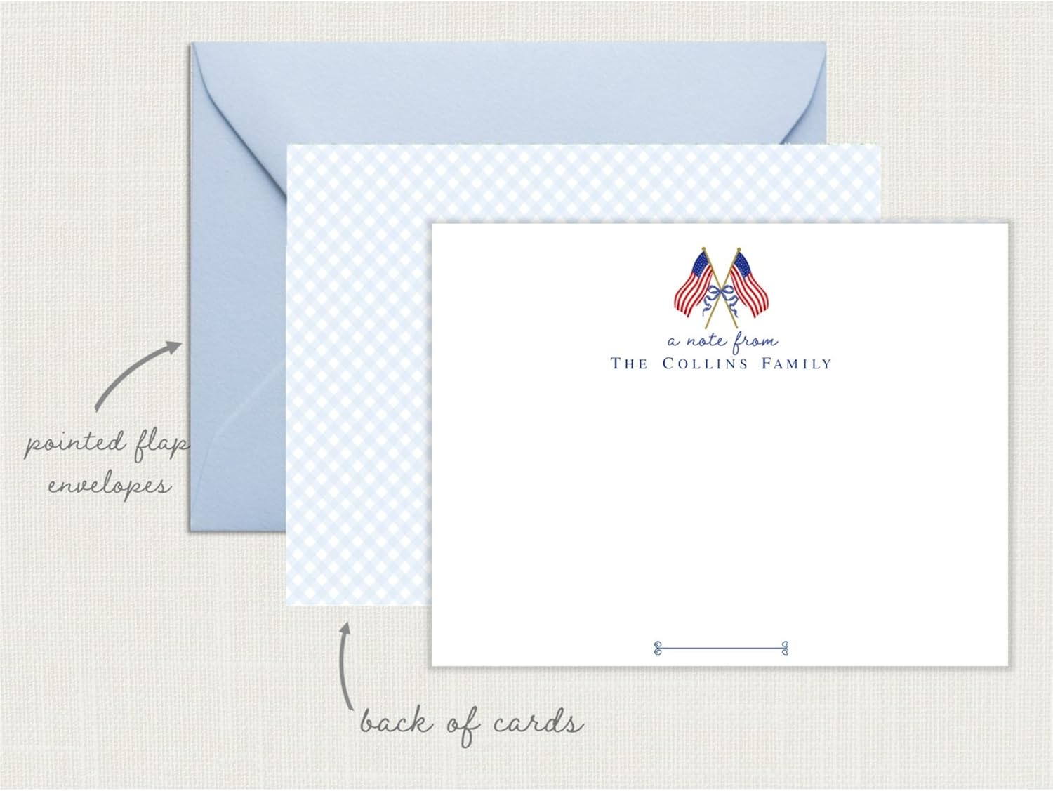 Co - Personalized Patriotic Stationery, USA Stationary Cards and Envelopes Set, Note Cards with Envelopes, America Stationery AS-2314