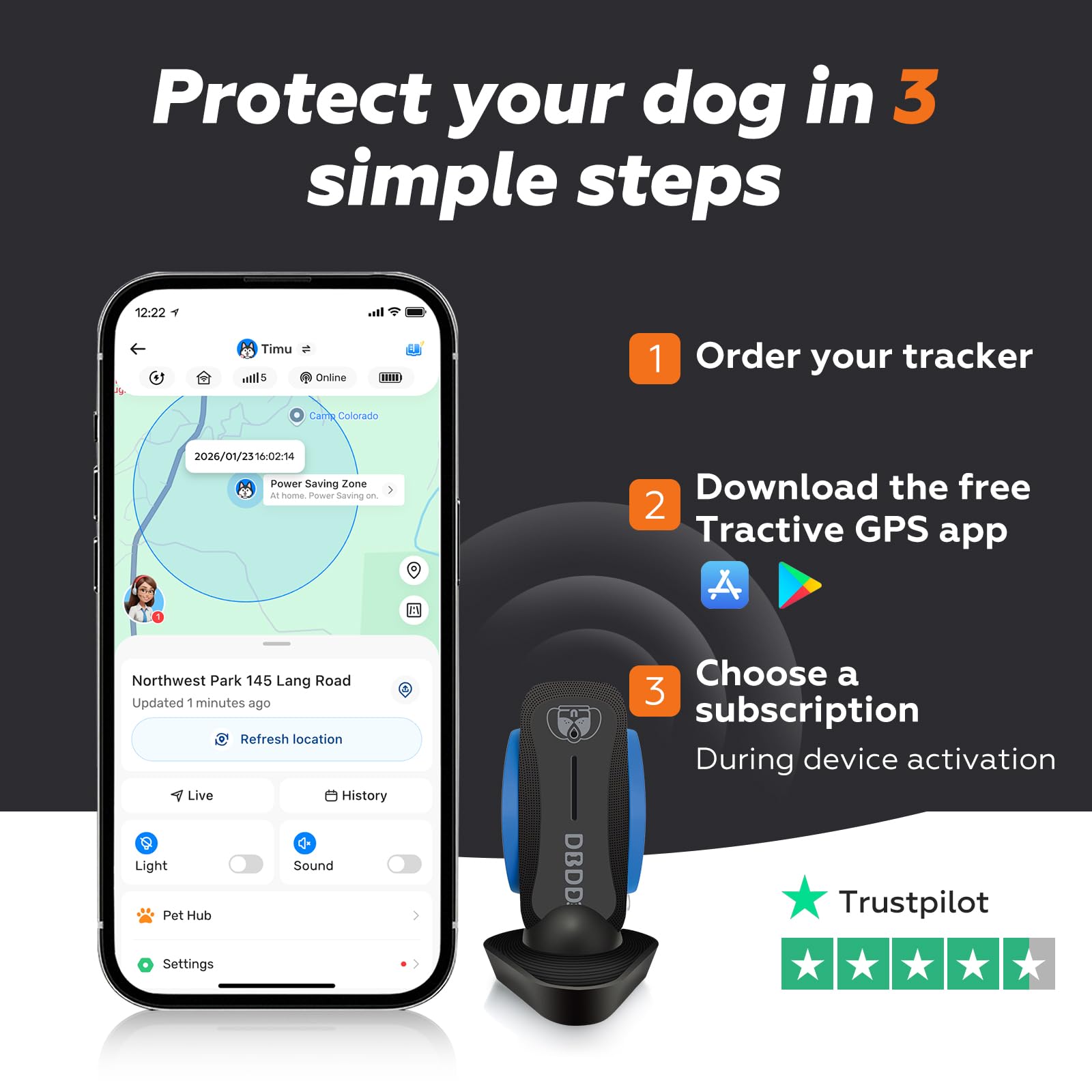 Dog GPS Tracker, Smart Waterproof Tracker with Real-Time Location, Escape Alerts, Activity Monitor, iOS & Android Compatible, for Dogs 40 lbs+ (Black) - image 8