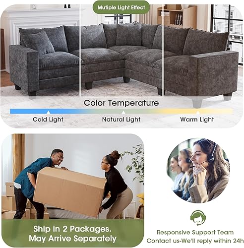 Miniatura 7 de Sofá modular modular de 97 pulgadas con 5 asientos, sofá convertible en forma de L con almacenamiento para reposabrazos y dos almohadas para sala de