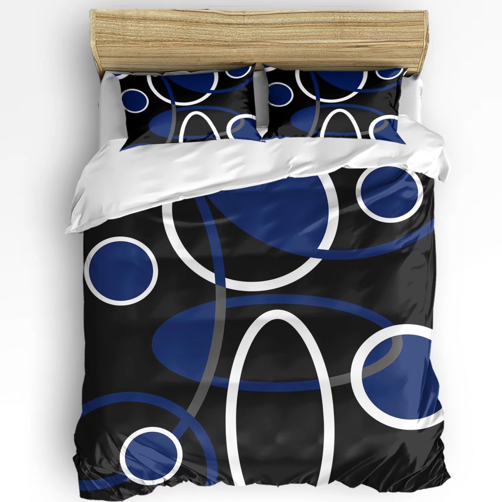 Parure de lit 240x260 cm motifs géométriques bleus housse de couette