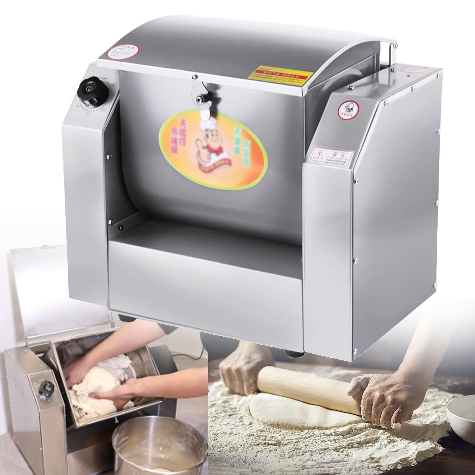 Impastatrice a Spirale Commerciale Macchina Impastatrice Elettrico Miscelatore di Farina con Funzione Timer PUò Essere Ruotato 90 Gradi, Per Utilizzo Casalingo O Professionale,7KG