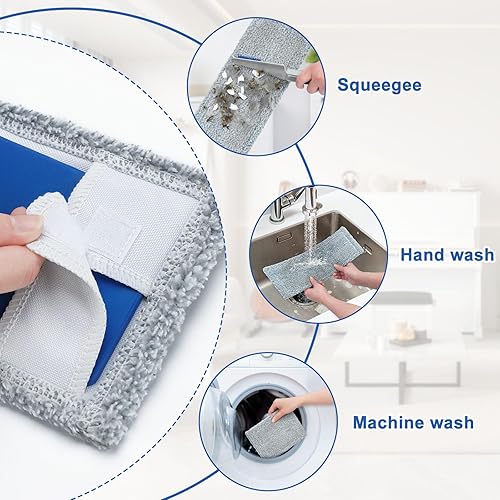 Miniatura 5 de Trapeadores planos de microfibra para limpieza de suelos con 4 almohadillas lavables para mopa de 57 pulgadas de mango largo, mopas húmedas y secas