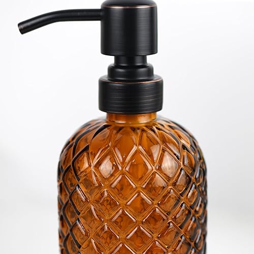 Miniatura 8 de Dispensador de jabón de vidrio de 16 onzas con cabezal de bomba de bronce cepillado vintage de acero inoxidable, dispensador de jabón