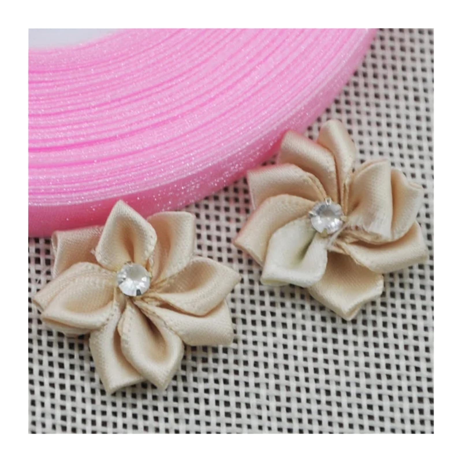 LOVSSU Fabric Flowers 20pcs 25mm Mix Color Ribbon Flowers With Rhinestone Garment Sewing Supplies Handmade Appliques(Color 15)
