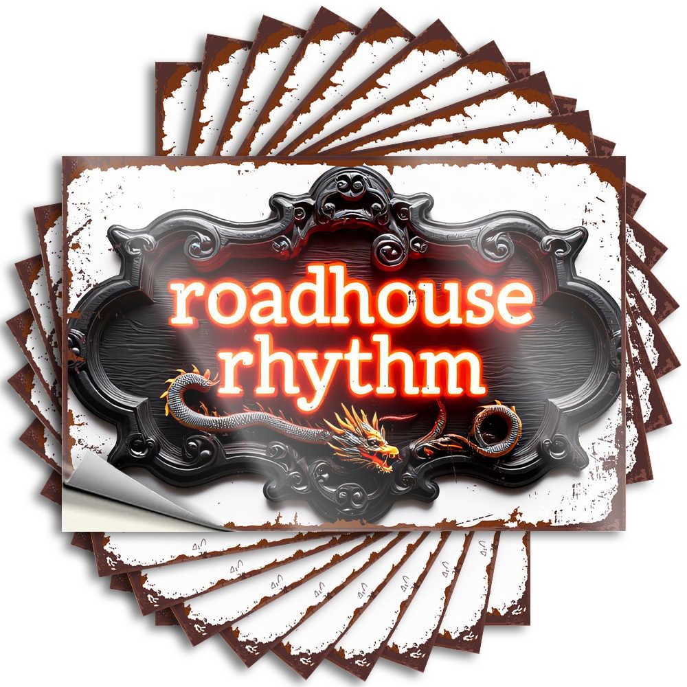 Neon-lit Dragon: Roadhouse Rhythm Sign Lettering Sticker Country Stuff | Positive Helmet Removable Decal Pack(6X9CM)