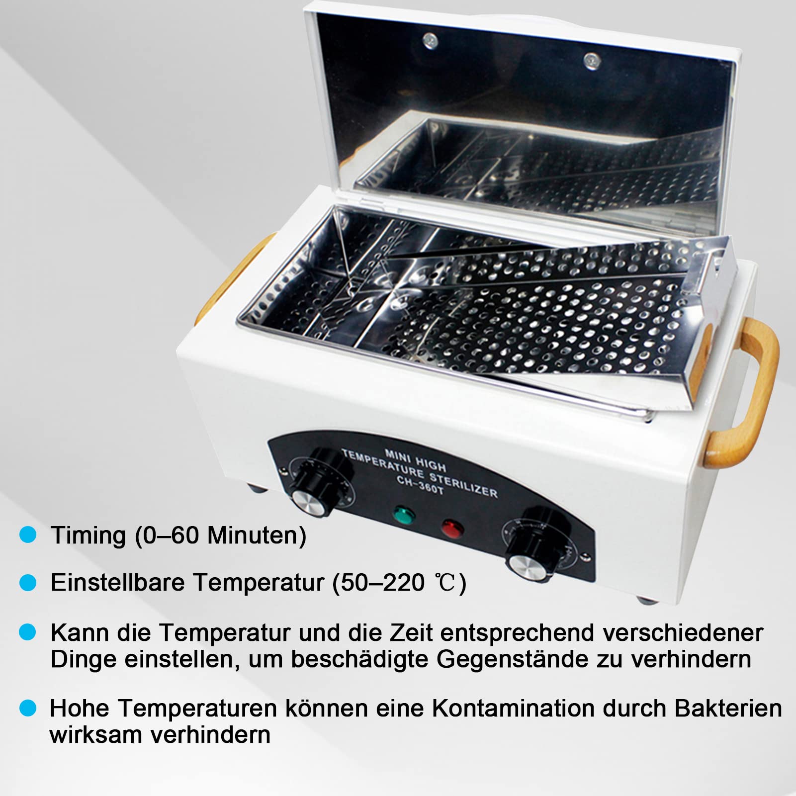 300W Esterilizador de Aire Caliente Desinfectante Esterilizador de Calor Seco 220°C Esterilizador de Herramientas (Blanco 6)