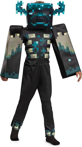 Disguise Minecraft Warden Costume, Official Deluxe Minecraft Costume for Kids with Headpiece and Jumpsuit, Child Size 4-6
