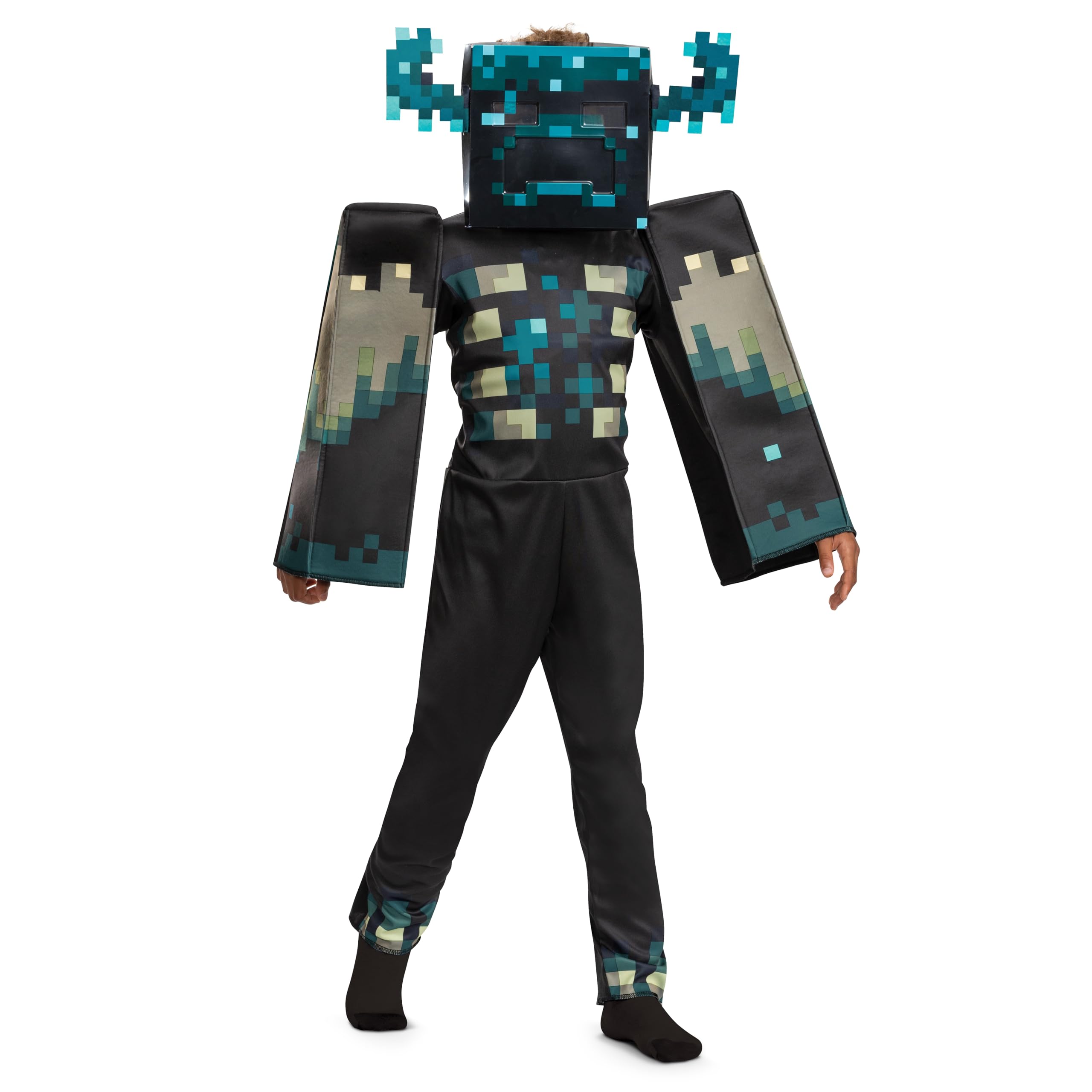 Minecraft Warden Costume, Official Deluxe Minecraft Costume for Kids with Headpiece and Jumpsuit, Child Size (7-8)