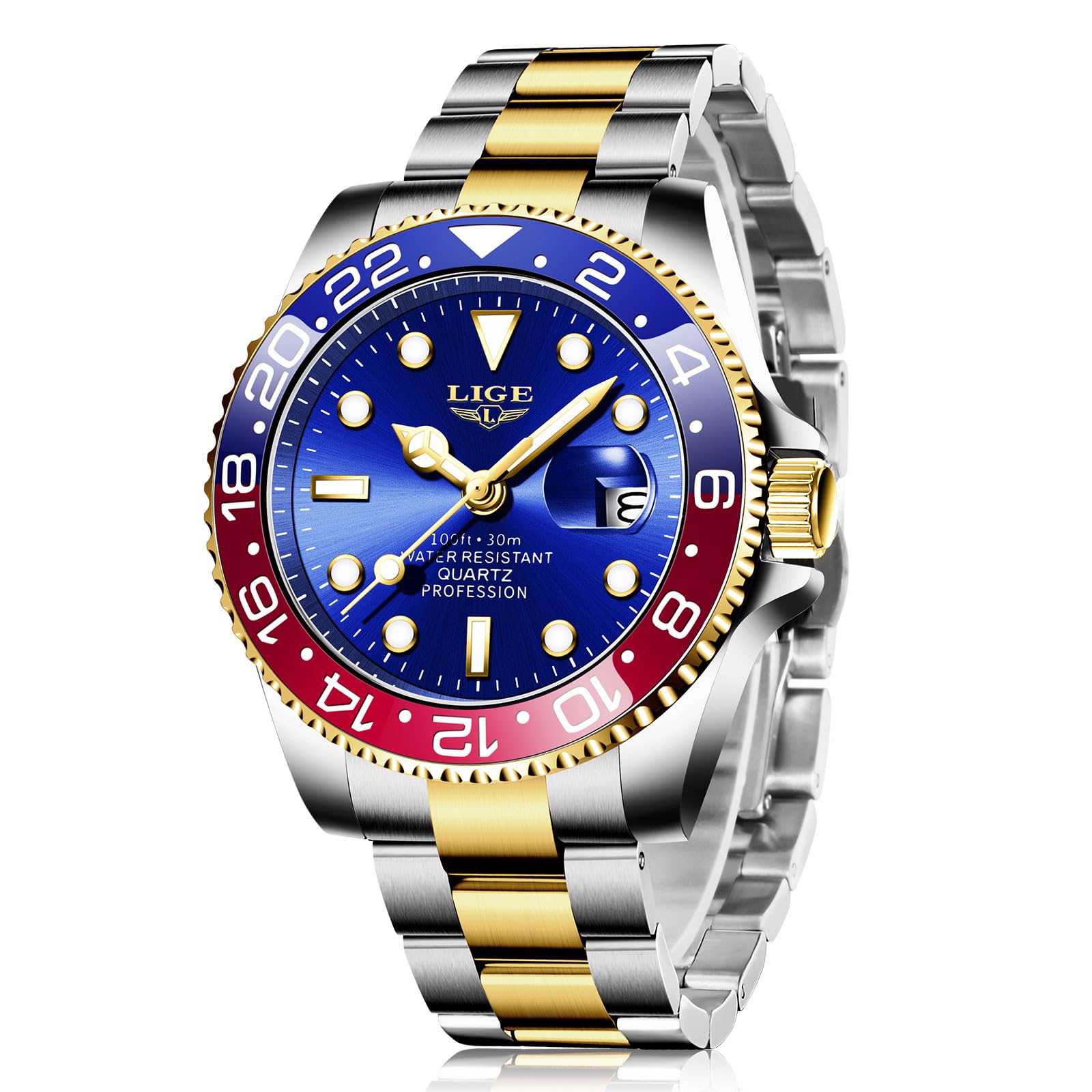 LIGE Uhren Herren Quarz Edelstahl Wasserdicht Kalender Leuchtzeiger | LIGE Armbanduhr Herren, Quarz Analog, 3ATM Wasserdicht, Datumsanzeige Leuchtzeiger, Für Klassisch-moderner Freizeitstil