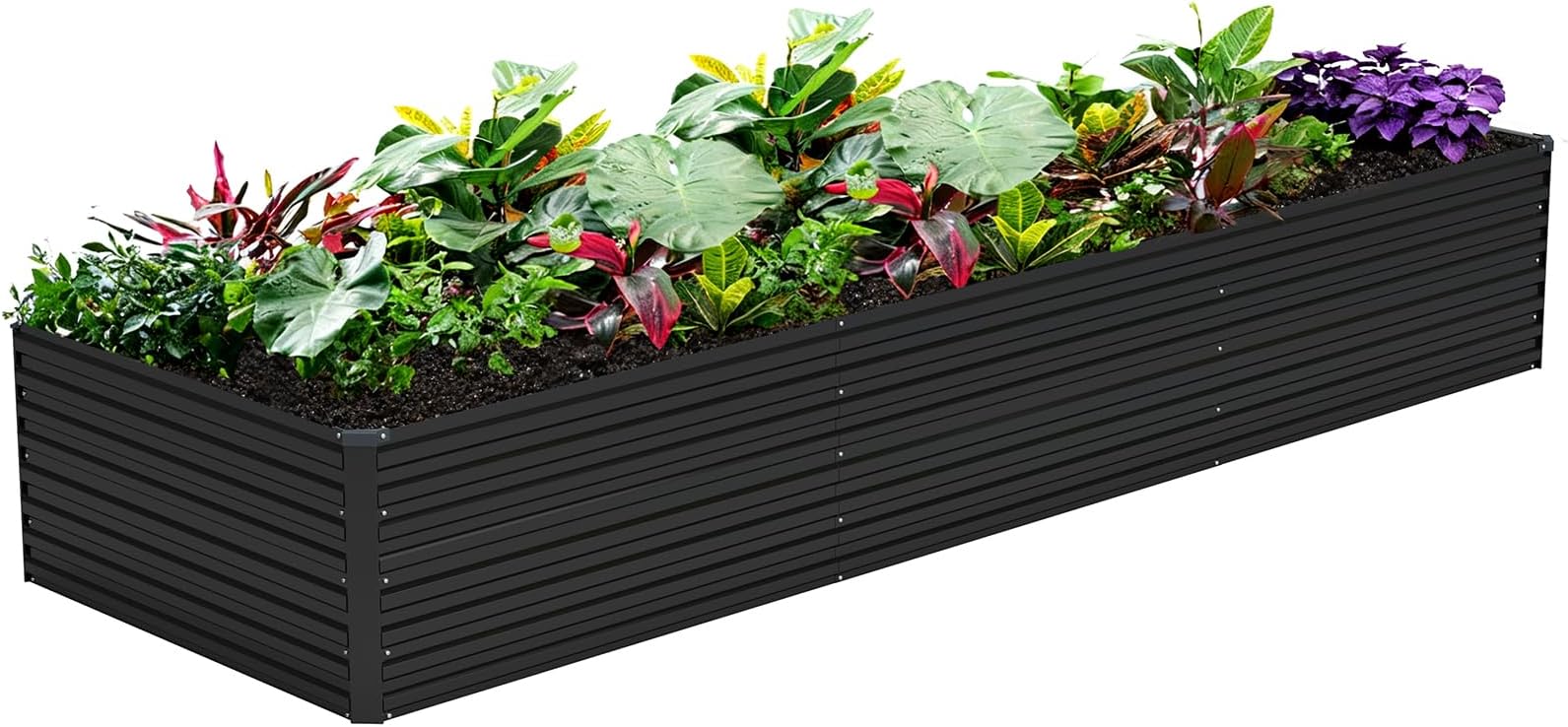 Vengarus 12x2x2FT Galvanized Raised Garden Bed Kit, Deep Root Planter Box Outdoor Large Planter Raised Beds for Planting Flowers,Vegetables and Herbs-Black