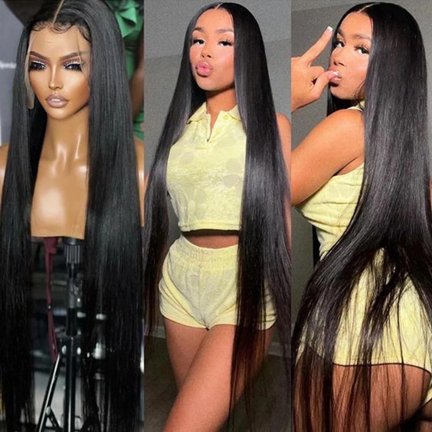 Photo 1 of HANSAMU Black Straight Lace Front Wigs Clueless Human Hair Wigs Long Straight Wigs for Black Women(26 Inch)