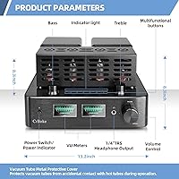 Vista 5 de Tube Amplifier, Tube Amplifier Home Audio, Stereo Vacuum Tube Amplifier, with Bluetooth 5.0, Treble Bass Control, Subwoofer Output, Headphone